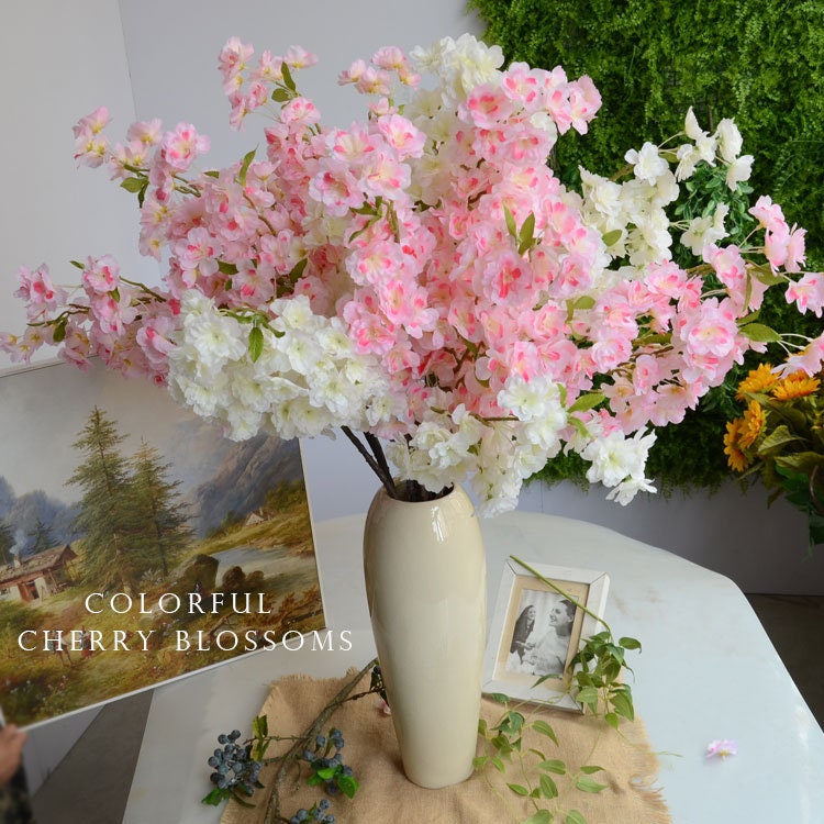 5 Stems Artificial Simulation Silk Sakura Cherry Blossom Length 103cm/40.55" Wedding Flowers Spring Summer Event Decoration Florals