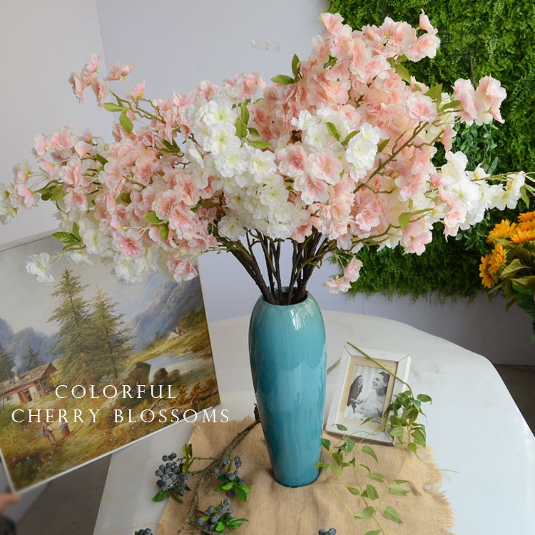 5 Stems Artificial Simulation Silk Sakura Cherry Blossom Length 103cm/40.55" Wedding Flowers Spring Summer Event Decoration Florals