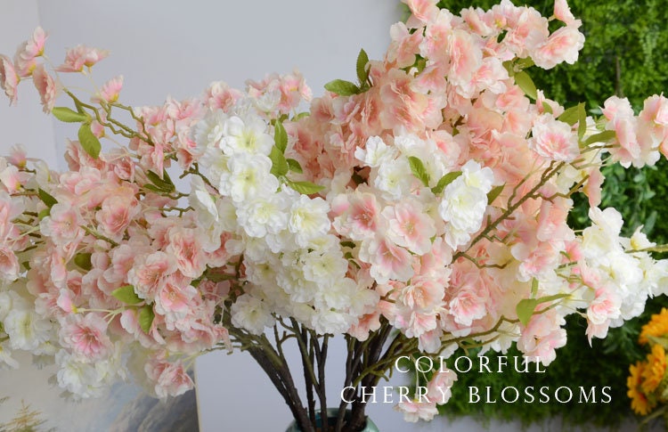 5 Stems Artificial Simulation Silk Sakura Cherry Blossom Length 103cm/40.55" Wedding Flowers Spring Summer Event Decoration Florals