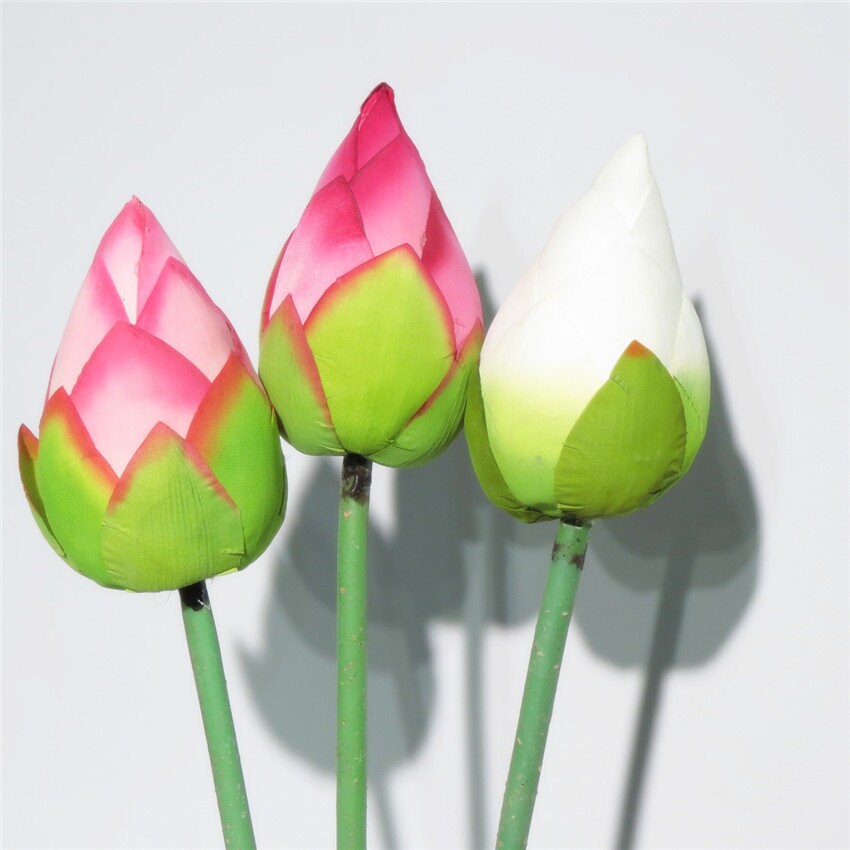 5 Stems Artificial Simulation Silk Lotus Buds Water Lily Buds Fish Tank Pond Decoration Floating Pool Plants Length 80cm/31.5"