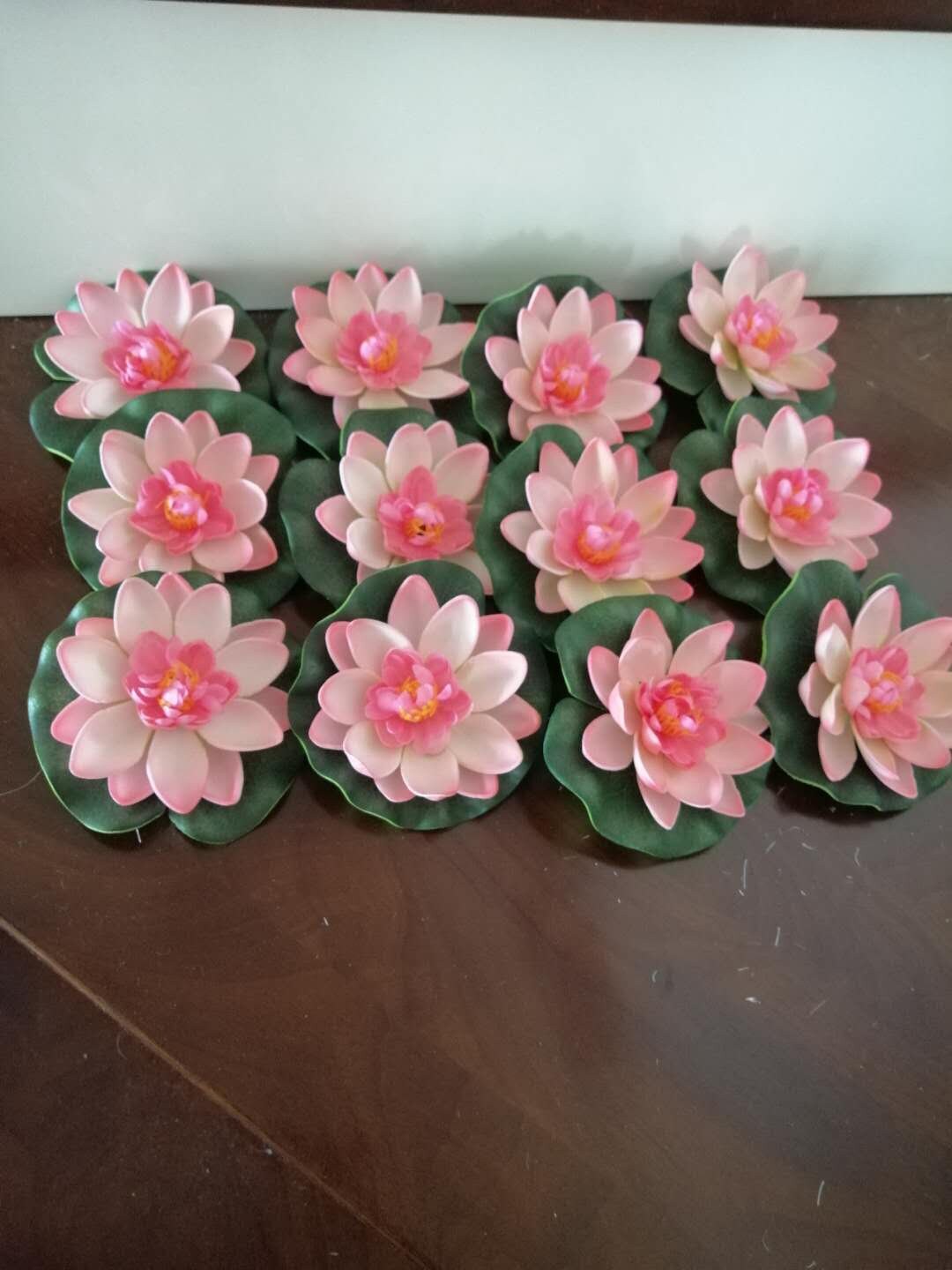 Pink 12 PCS Artificial PE Foam Lotus flowers Water Lily Floating Pool Plants Wedding Home Garden Decoration