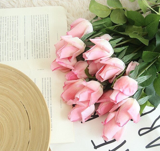 10 Stems Feel Hand Touch Moisturizing Rose Bud Artifical Simulation Single head Wedding Bouquet Party Home Decoration