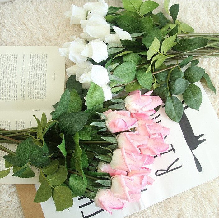 10 Stems Feel Hand Touch Moisturizing Rose Bud Artifical Simulation Single head Wedding Bouquet Party Home Decoration