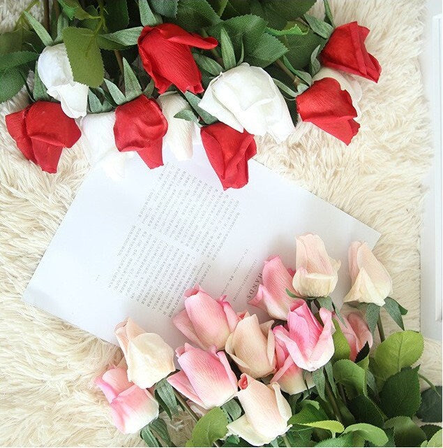 10 Stems Feel Hand Touch Moisturizing Rose Bud Artifical Simulation Single head Wedding Bouquet Party Home Decoration
