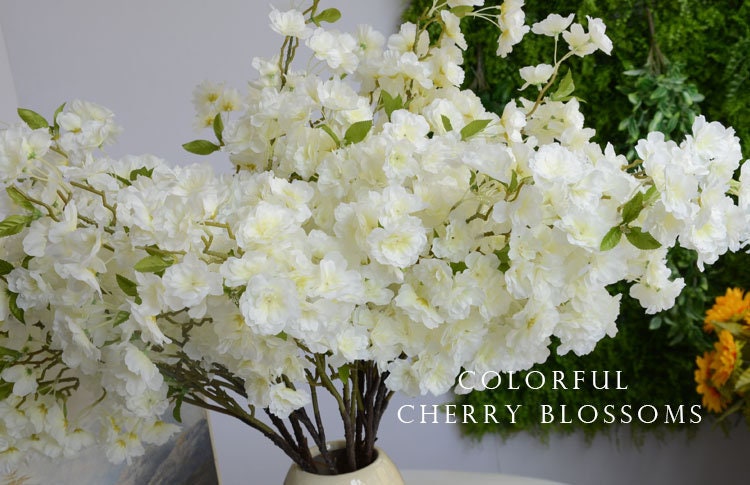 5 Stems Artificial Simulation Silk Sakura Cherry Blossom Length 103cm/40.55" Wedding Flowers Spring Summer Event Decoration Florals