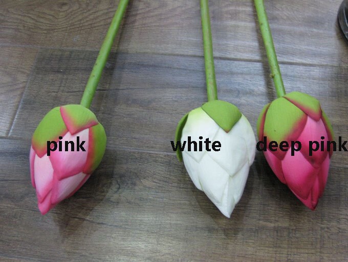 5 Stems Artificial Simulation Silk Lotus Buds Water Lily Buds Fish Tank Pond Decoration Floating Pool Plants Length 80cm/31.5"