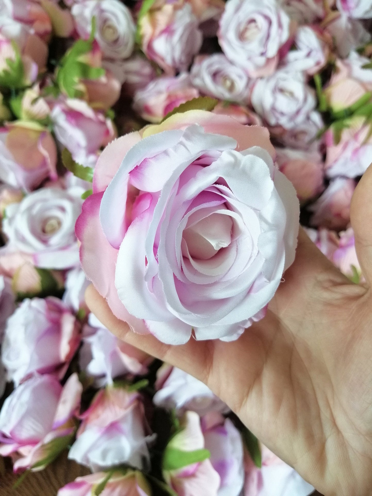 Wholesale Ivory/Pink Wedding Flowers 50Heads Artificial Simulation Silk Rose Diam.10cm Party Decoration DIY Background Layout