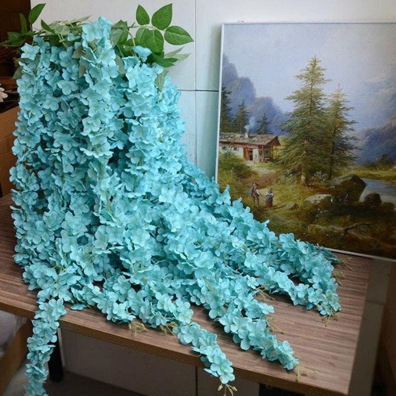 Aqua Blue 164cm/64.6" Wisteria Garland Hanging Flowers For Outdoor Wedding Ceremony Decor Silk Wisteria Vine Wedding Arch Floral
