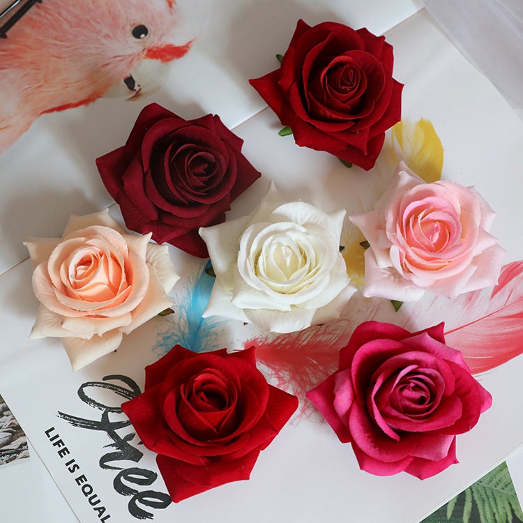 30 pcs 7-8cm Velvet Rose Head Artificial Simulation Floral DIY Wedding Decoration Holiday Hat Shoes Acessories Flower Head