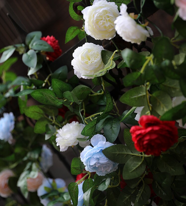 2 Strands Artificial Rose Vine 200cm/78.74" Simulation Cane Rose Peony Garland Outdoor Decor Wedding Road Floral Plant For Photography Decor