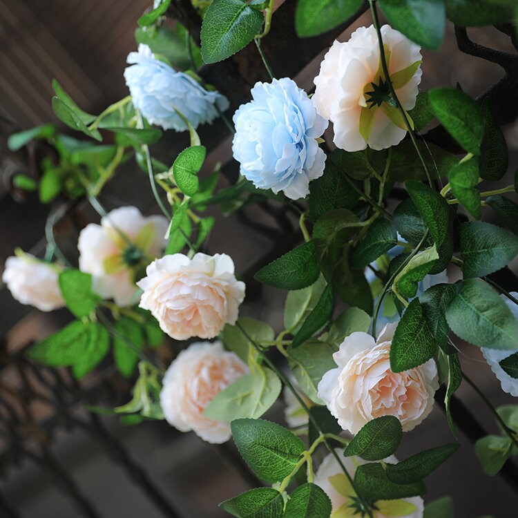 2 Strands Artificial Rose Vine 200cm/78.74" Simulation Cane Rose Peony Garland Outdoor Decor Wedding Road Floral Plant For Photography Decor