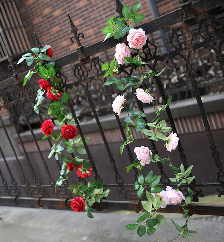 2 Strands Artificial Rose Vine 200cm/78.74" Simulation Cane Rose Peony Garland Outdoor Decor Wedding Road Floral Plant For Photography Decor