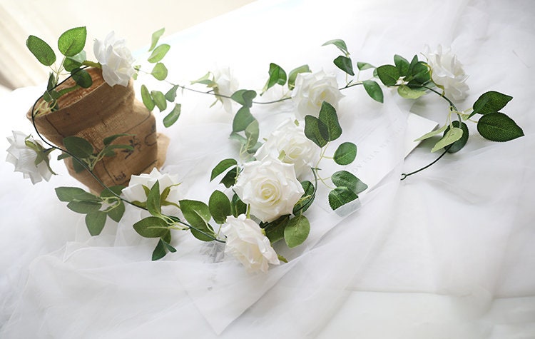 2 Strands Artificial Rose Vine 200cm/78.74" Simulation Cane Rose Garland Outdoor Decor Wedding Road Floral Plant For Photography Decor