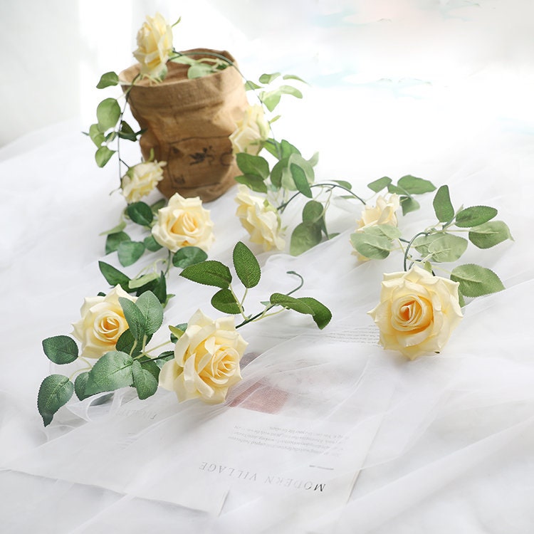 2 Strands Artificial Rose Vine 200cm/78.74" Simulation Cane Rose Garland Outdoor Decor Wedding Road Floral Plant For Photography Decor