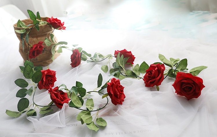 2 Strands Artificial Rose Vine 200cm/78.74" Simulation Cane Rose Garland Outdoor Decor Wedding Road Floral Plant For Photography Decor