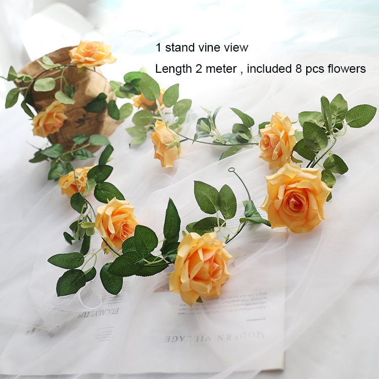 2 Strands Artificial Rose Vine 200cm/78.74" Simulation Cane Rose Garland Outdoor Decor Wedding Road Floral Plant For Photography Decor