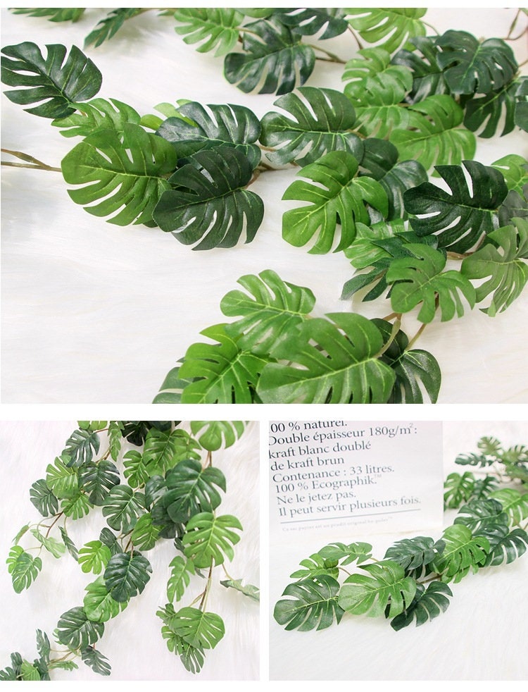 Hanging Plants Artificial Monstera Leaf Simulated Tortoise Leaf Rattan Garland Vine Rattan for HomeWedding Decorations Backdrop Arrangement