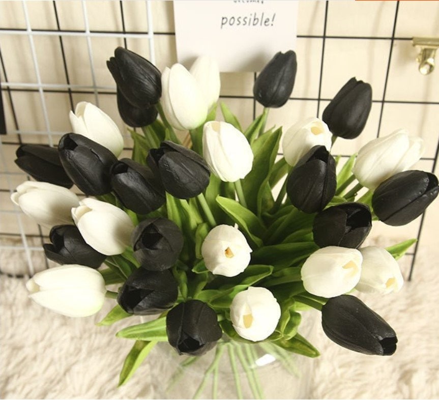 10 PCS Soft Feel Hand Artifical Mini Tulip PU Foam Wedding Flowers Faux Tulips for Home Decorations Floral Arrangement