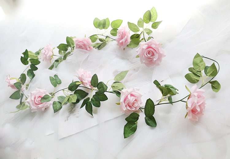 2 Strands Artificial Rose Vine 200cm/78.74" Simulation Cane Rose Garland Outdoor Decor Wedding Road Floral Plant For Photography Decor