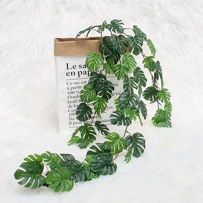 Hanging Plants Artificial Monstera Leaf Simulated Tortoise Leaf Rattan Garland Vine Rattan for HomeWedding Decorations Backdrop Arrangement