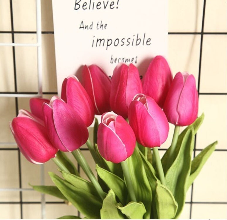 10 PCS Soft Feel Hand Artifical Mini Tulip PU Foam Wedding Flowers Faux Tulips for Home Decorations Floral Arrangement