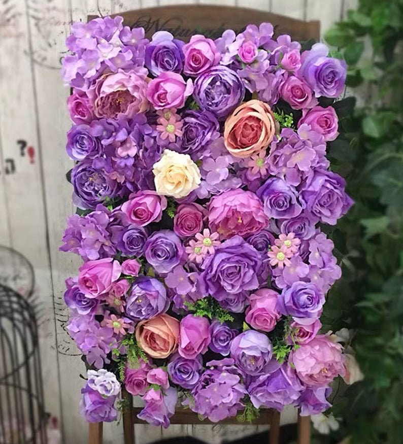 Purple Flower Backdrop Wall For Wedding Arrangement Bridal Shower Baby Shower Photography Background Floral Panels 15.75X23.62"