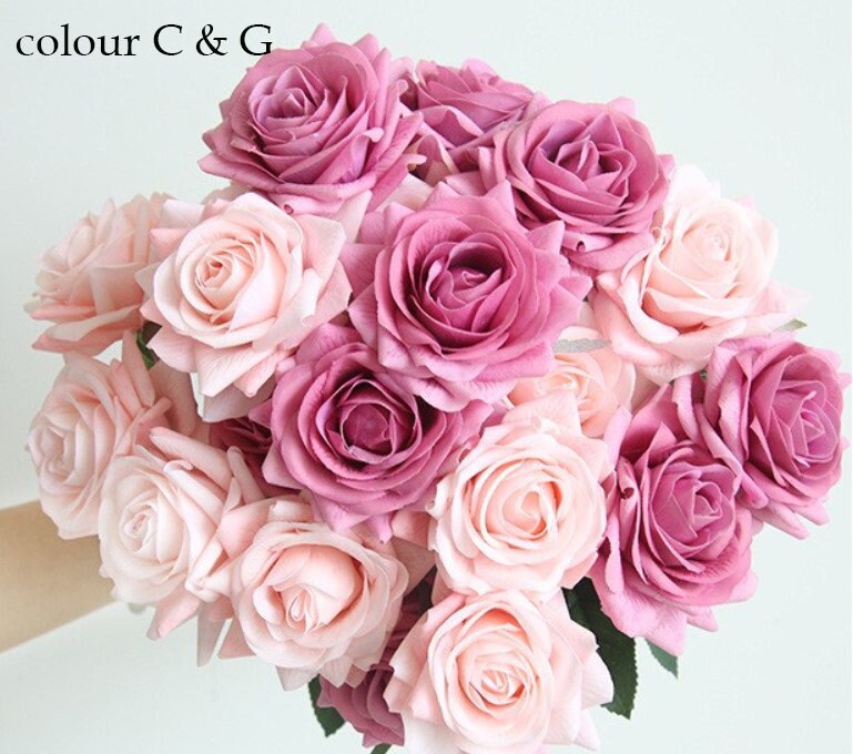 10 Stiele erröten rosa Austen's Real Touch feuchtigkeitsspendende Rose Durchmesser 9 cm Hochzeitsblumen für Tischdekoration, Zeremonie, Empfang