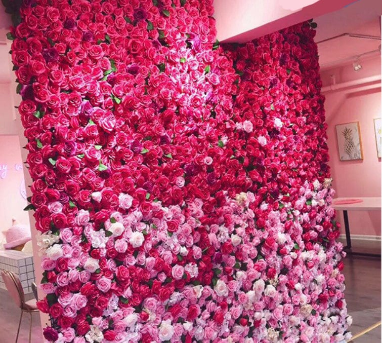 Hot Pink Floral Wall For Wedding Arrangement Backdrop Bridal Shower Event Salon Party Decor Fake Floral Panels 15.75"x23.62"
