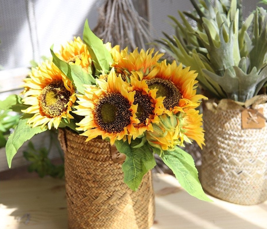 1 Bunch 7 Heads Sunflower Artificial Simulation Flower For Bridal Bouquet Wedding Table Centerpieces Home Window Decoration Flower