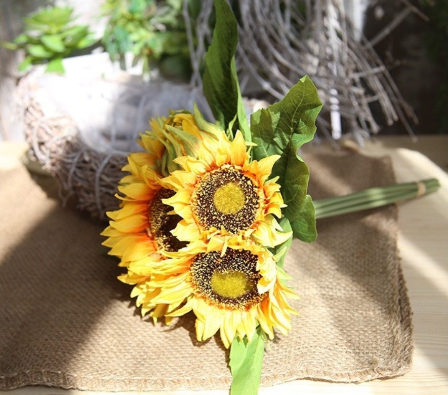 1 Bunch 7 Heads Sunflower Artificial Simulation Flower For Bridal Bouquet Wedding Table Centerpieces Home Window Decoration Flower