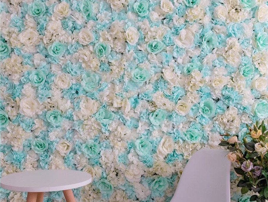 Mint Blue Wedding Floral Wall Artifical Simulation Silk Rose Hydrangea Flower Walls Baby Shower Special Event Backdrop Decor Panels 40x60cm