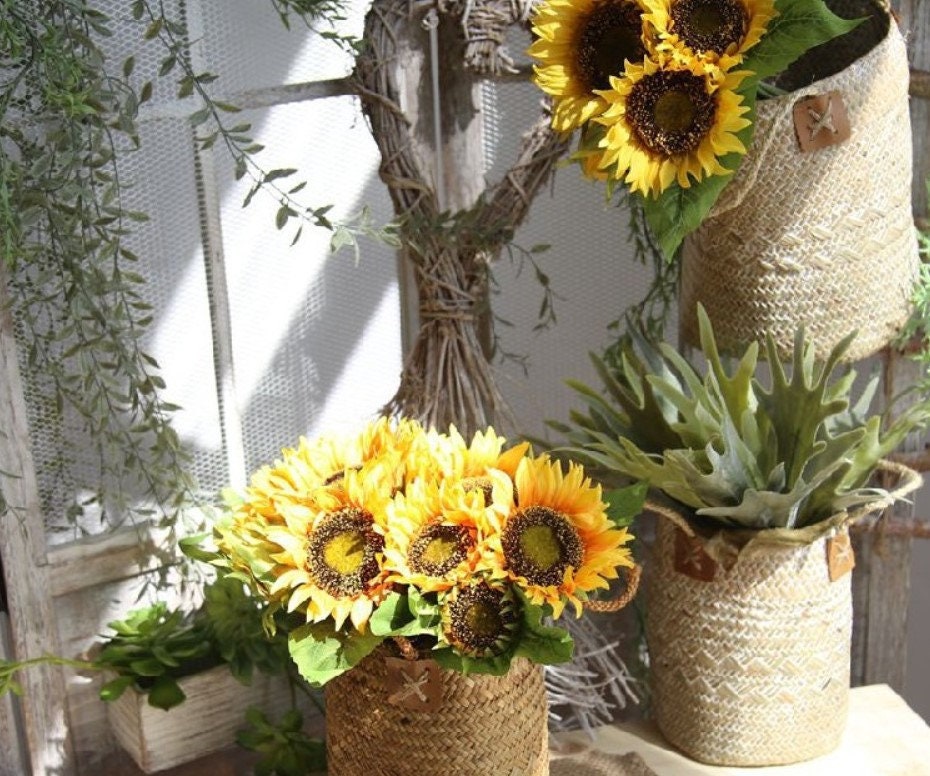 1 Bunch 7 Heads Sunflower Artificial Simulation Flower For Bridal Bouquet Wedding Table Centerpieces Home Window Decoration Flower