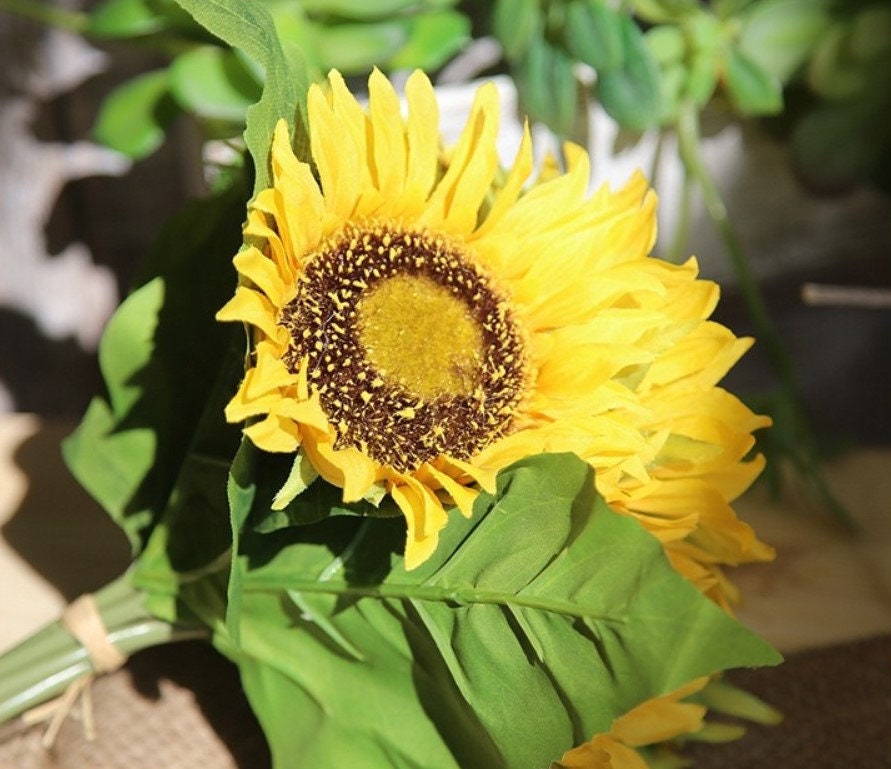 1 Bunch 7 Heads Sunflower Artificial Simulation Flower For Bridal Bouquet Wedding Table Centerpieces Home Window Decoration Flower