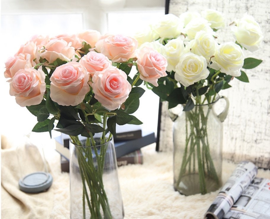 Pink Wedding Rose 14 Stems Artificia Simulation Rose For Wedding Decoration Bridal Bridesmaids Bouquet Centerpieces Table Flowers