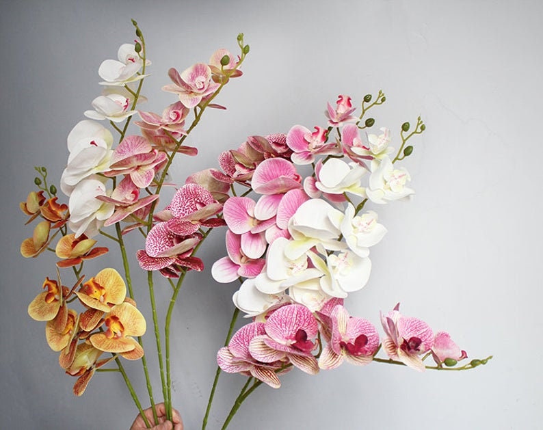 5 Stems Feel Hand Touch Simulation 3D Orchids Flowers Length 107cm/42.12" Wedding Dinner Venue Decoration Butterfly Phalaenopsis Flowers
