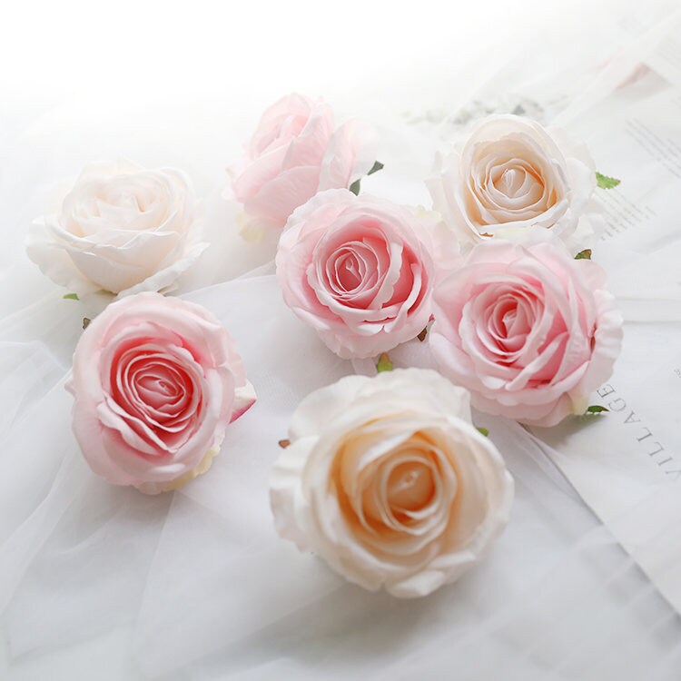 Wholesale 50 Heads Artificial Simulation Silk Rose Flower Head Diam.9cm/3.54" DIY Wedding Wall Decoration Flowers