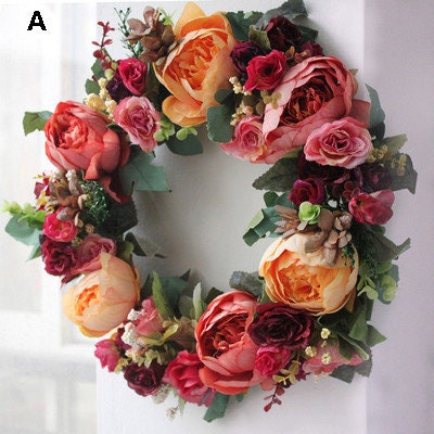 Artifical Flower Wreth Rose Plant Wreath For Front Door Farmhouse Decor, Wedding wreath Year Round Wreath,Indoor Outdoor Decor Wreath