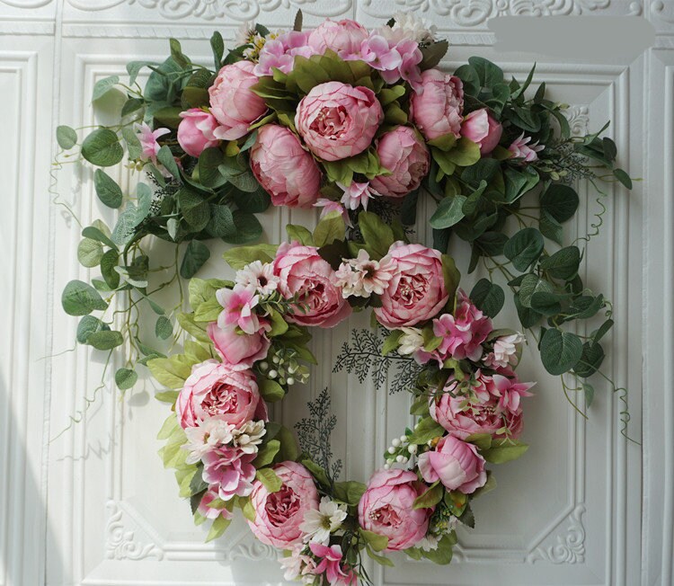 Mauve/Blush Peony & Eucalyptus Swag/Wreath for Wedding/Front Door, Rustic Flower Swag, Boho Wreath, Rose and Eucalyptus Swag/Wreath
