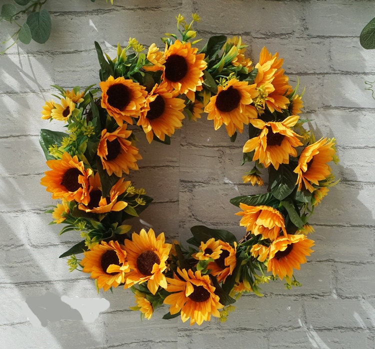 Orange Sunflowers & Eucalyptus Swag/Wreath for Wedding/Front Door, Rustic Flower Swag, Boho Wreath, Turnsolea Eucalyptus Swag/Wreath