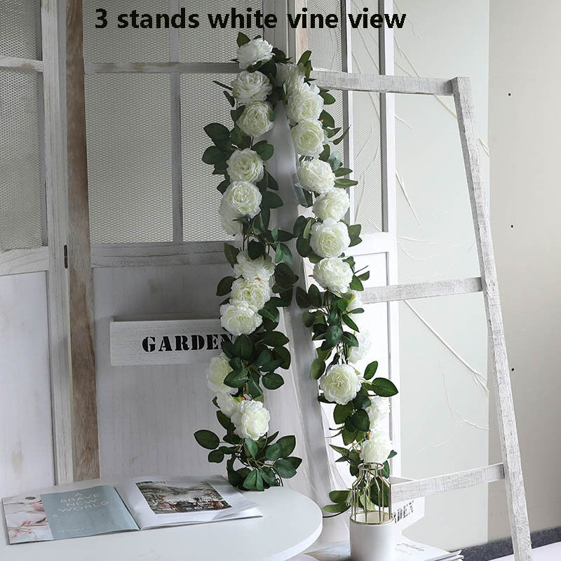 New Arrival 3 Strands Artificial Rose Garland Flower Ivy Leaf Vine Plants Wedding Special Event Hanging Floral Decor Home Garden Arch DIY