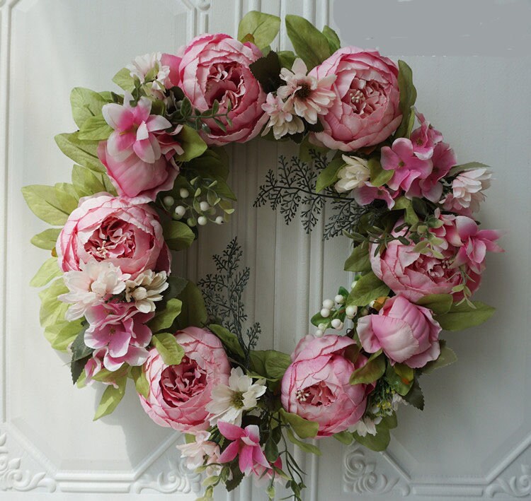 Mauve/Blush Peony & Eucalyptus Swag/Wreath for Wedding/Front Door, Rustic Flower Swag, Boho Wreath, Rose and Eucalyptus Swag/Wreath