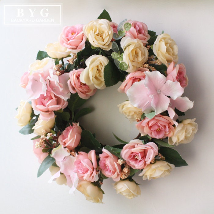 Blush Pink Champagne Rose & Eucalyptus Swag/Wreath for Wedding/Front Door, Floral Peony Swag, Boho Wreath, Turnsolea Eucalyptus Swag/Wreath