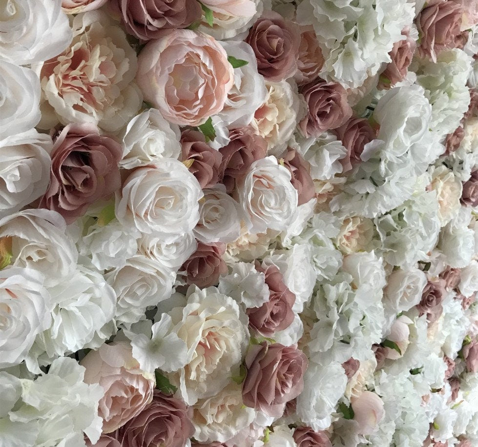 Dirty Pink White Flower Wall for Wedding Photography Backdrop Bridal Shower Special Event Arrangement Decor Fake Floral Panels 40x60cm