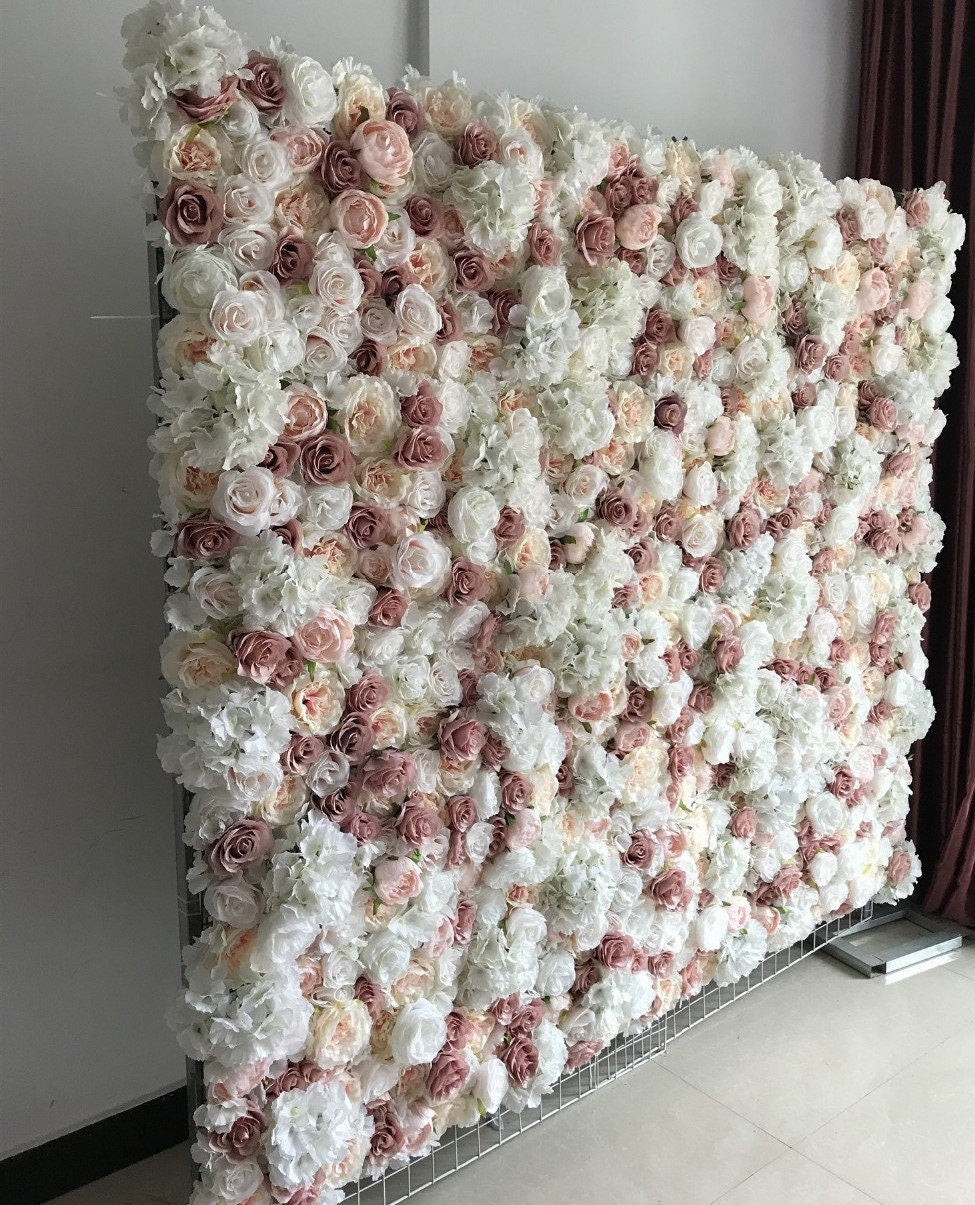 Dirty Pink White Flower Wall for Wedding Photography Backdrop Bridal Shower Special Event Arrangement Decor Fake Floral Panels 40x60cm