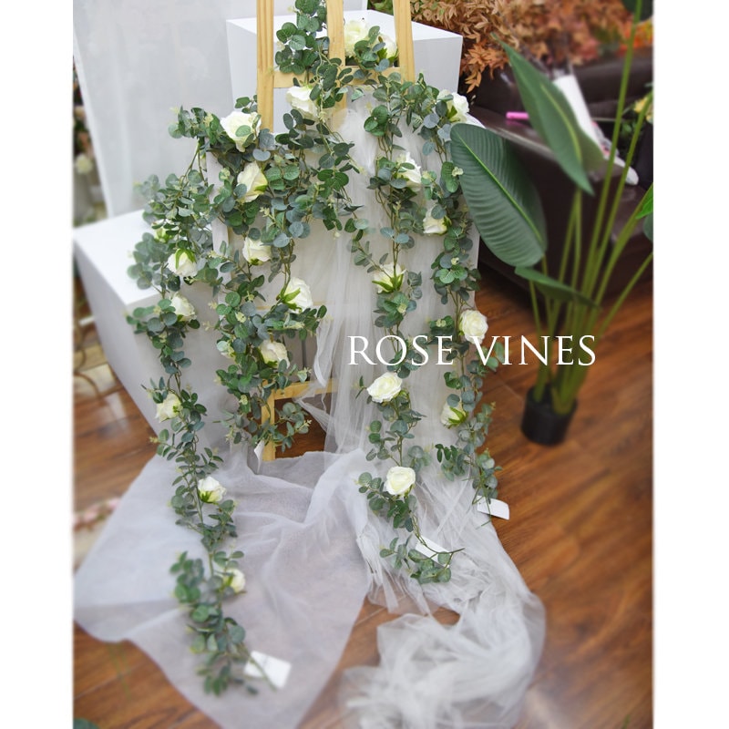 2 Strands Artificial Simulation Flower Vine Rose Garland Green Plants Cane Home Outdoor Decor Photography Flower Wedding Table Florals