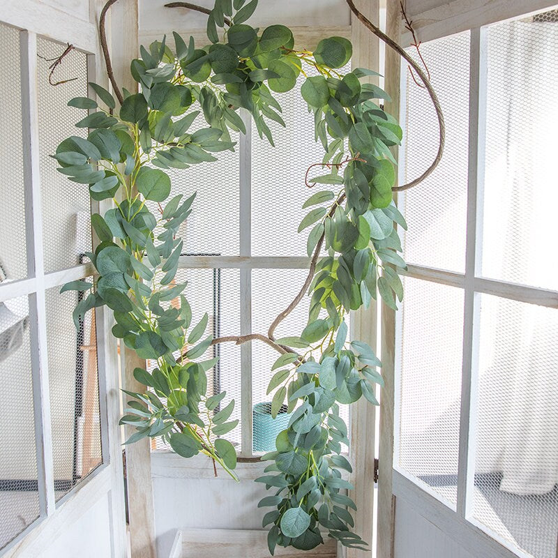 Hanging Plants Eucalyptus Leaves Rattan Willow Garland Vine Rattan for Home Wedding Decorations Backdrop Arrangement Fake Green Plants