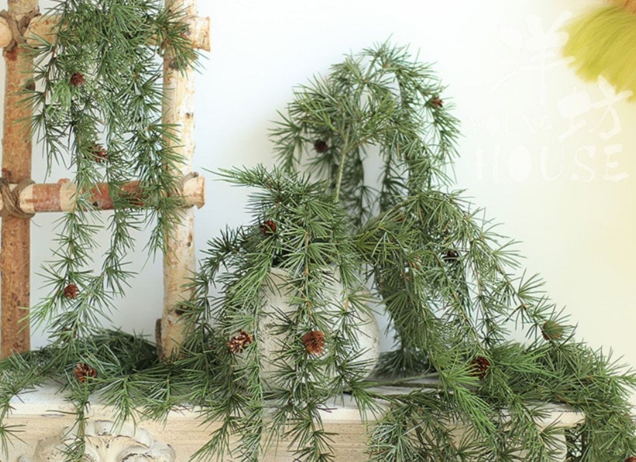 Artificial Simulation Pine Needle Emulation Pine Nut Branches Hanging Basket Fake Plants For Wedding Event Home Decoration Length 80cm/31.5"