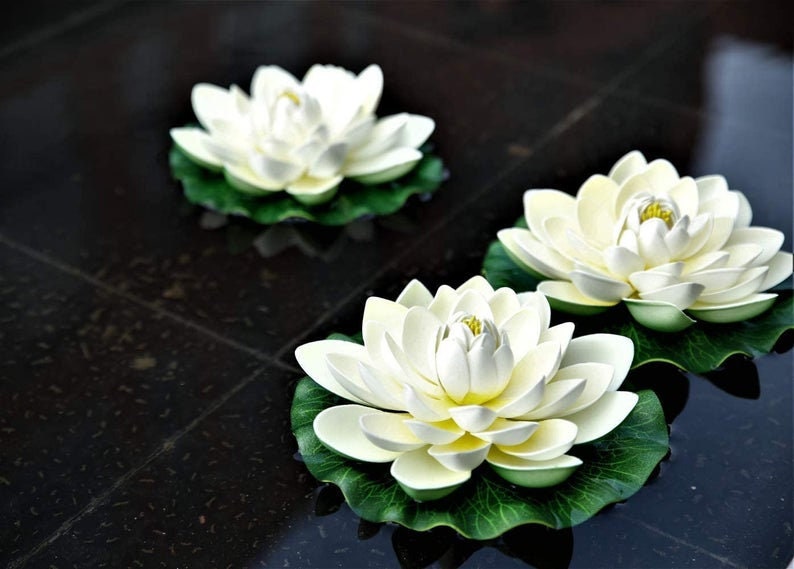 Artificial PE Foam Lotus Flowers 6 PCS Diam.17cm Simulation Water Lily Floating Pool Fish Tank Pond Plants Wedding Home Garden Decoration
