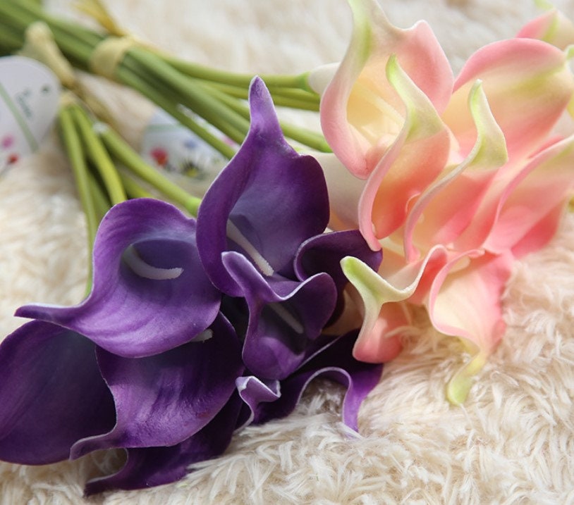 10 Stems Small White Calla Lily Flowers Real Touch Bridal Bouquet Faux Flowers Wedding Centerpieces Table Decor Floral 10 Colours Avaliable