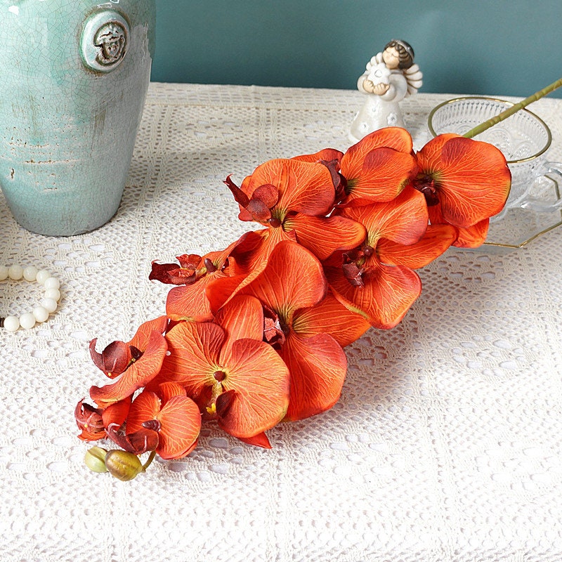 Orange Luxury Silk Flower Silk Butterfly Orchid Stem 37" Tall Wedding Table Centerpiece Butterfly Orchid Phalaenopsis